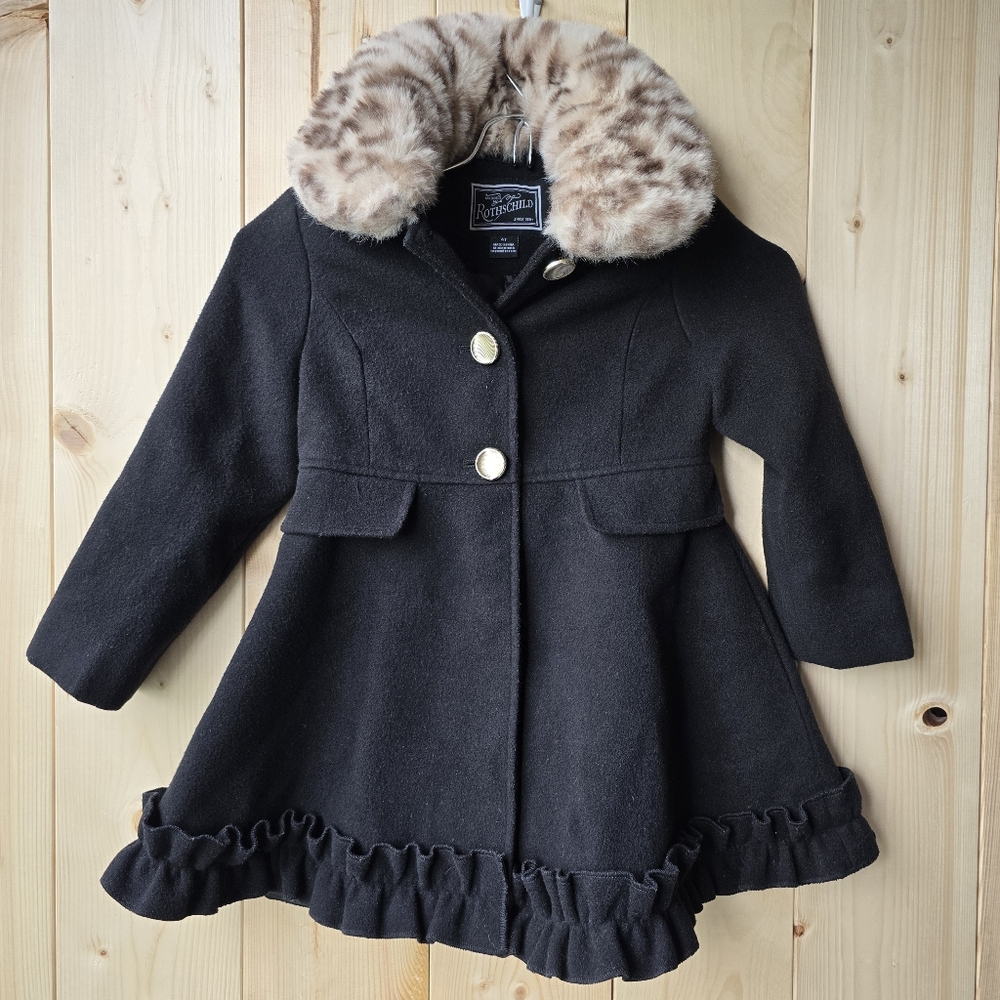 Rothschild Black Pea Coat Faux Fur Collar Girls 4T